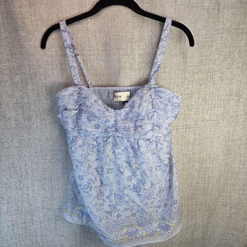 Hollister Tank Top Babydoll Womens Medium Blue Chiffon Lined Smocked Fairy NWT